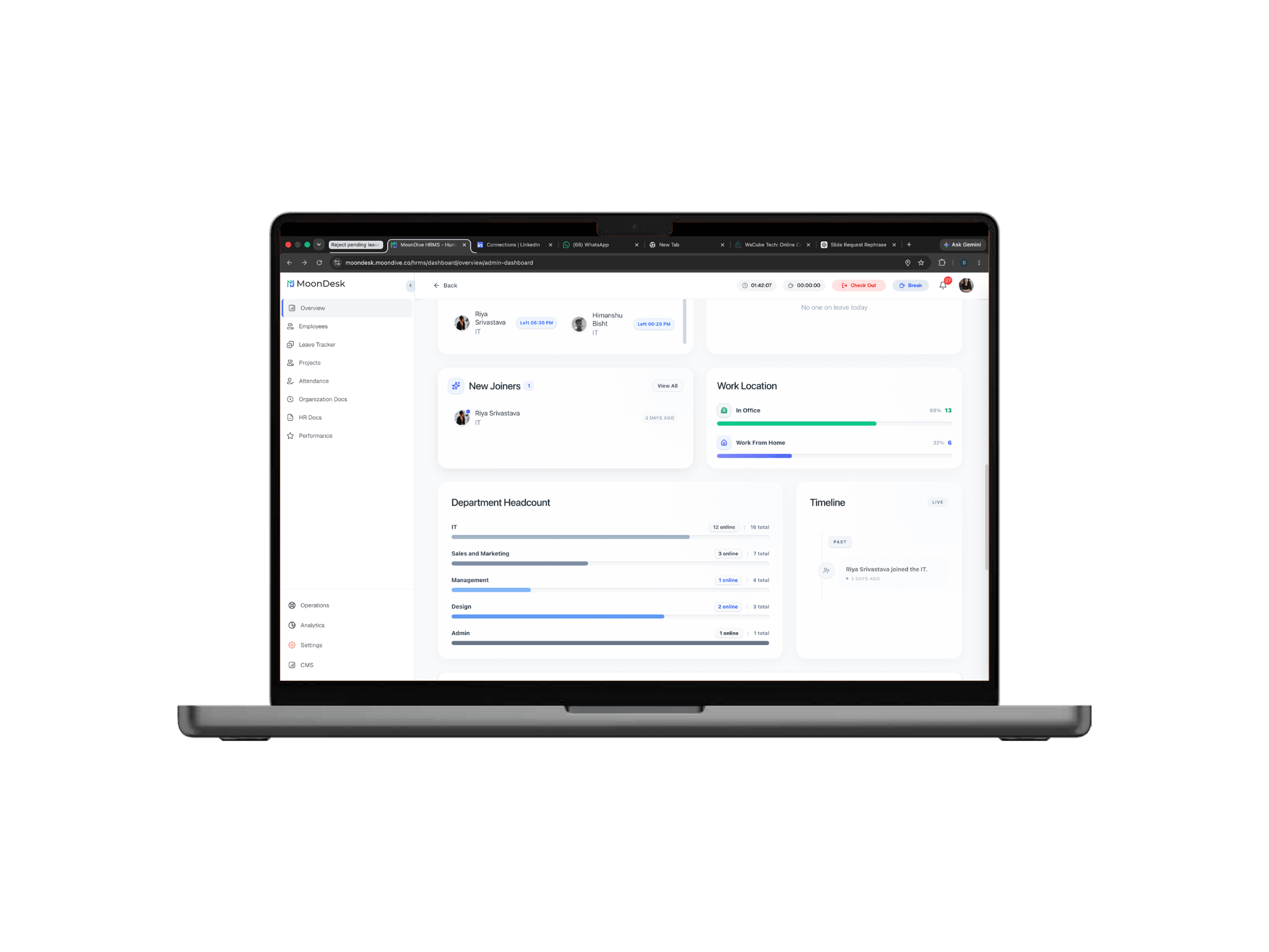 MoonDesk HRMS product screens